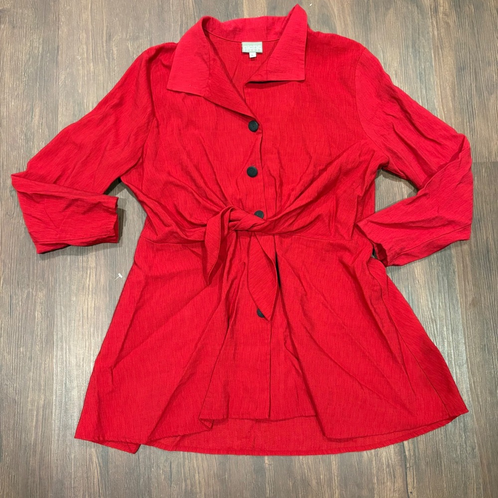 Lagenlook Artisan Whimsy Twee Crimson Red Rayon Tunic L Niche Nilgun Derman